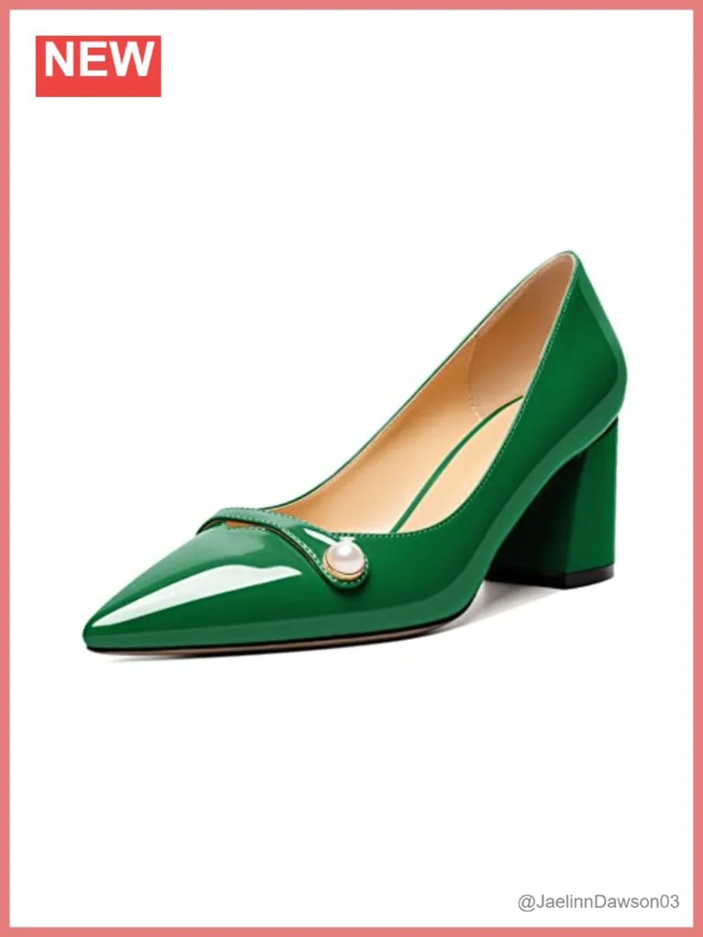 Women's Chunky Block Heel Pumps Pointed Toe Slip On Mid Heels Work Dress